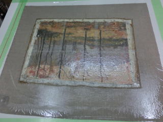 温圧による接着 絵画の保存修復作業23