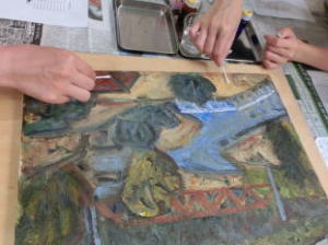 溶剤テスト 絵画の保存修復作業36