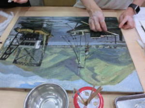 保存修復前の画面のクリーニング 絵画の保存修復作業37